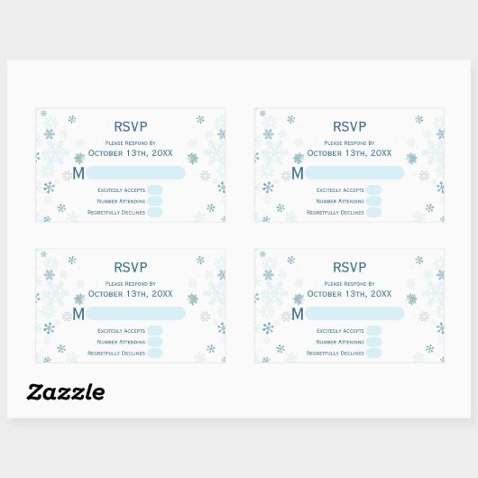 Winter Wonderland Blue Snowflake Wedding RSVP Rechthoekige Sticker (Vel)