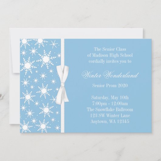 Winter Wonderland Blue Snowflakes Bow Prom Kaart (Voorkant)