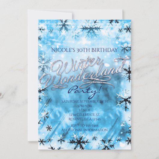 Winter Wonderland Blue Snowflakes Party Invitation Kaart (Voorkant)
