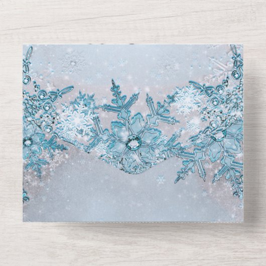 Winter Wonderland Blue Snowflakes Weddenschap All In One Uitnodiging (Achterkant)