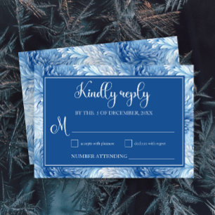 Winter Wonderland Blue Snowflakes Weddenschap RSVP Kaartje
