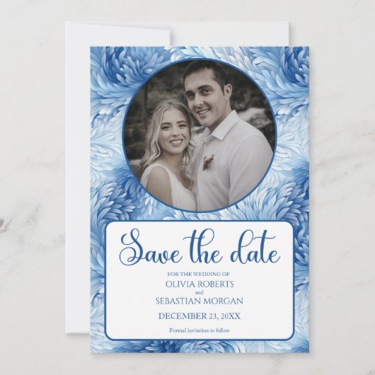 Winter Wonderland Blue Snowflakes Weddenschap Save The Date (Voorkant)