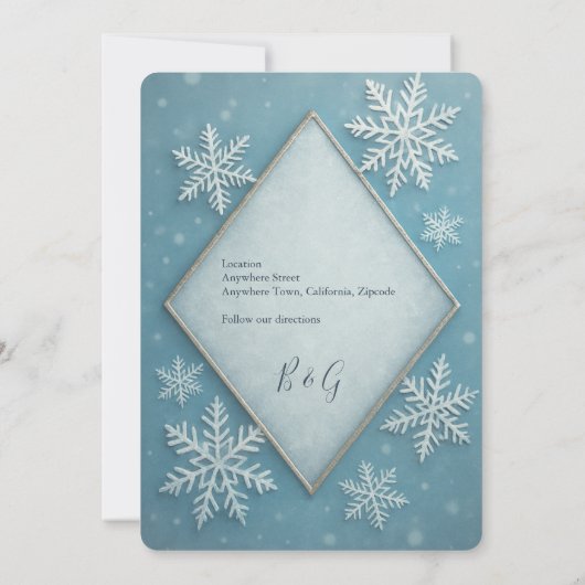 Winter Wonderland Blue Snowy Romant bewaar de datu Kaart (Achterkant)