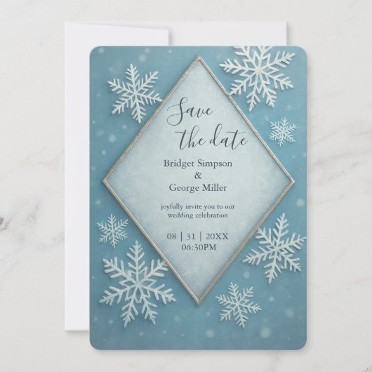 Winter Wonderland Blue Snowy Romant bewaar de datu Kaart (Voorkant)