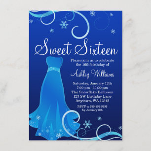 Winter Wonderland Blue Swirl Dress Sweet 16 Kaart