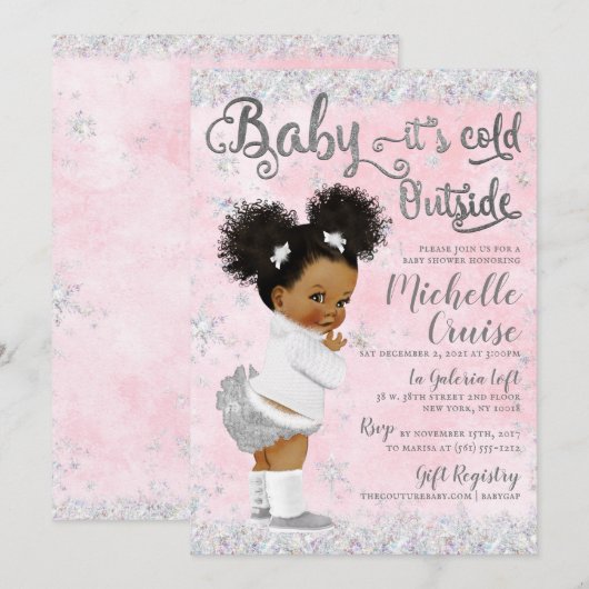 Winter Wonderland Blush Pink & Silver Kaart (Voorkant / Achterkant)