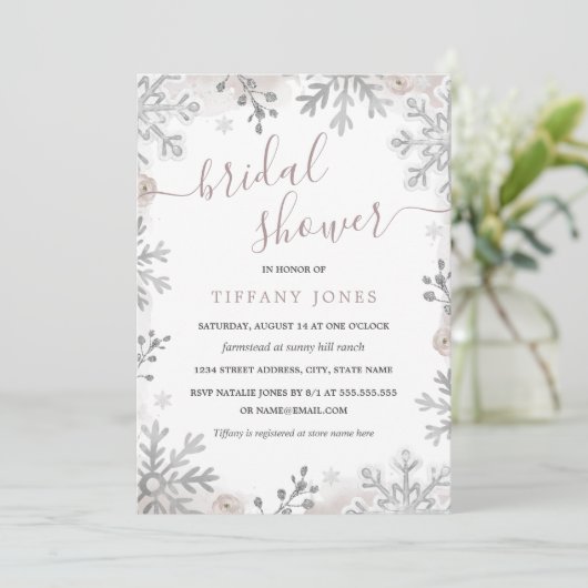 Winter Wonderland Blush Silver Vrijgezellenfeest Kaart (Staand voorkant)