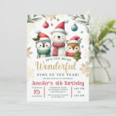 Winter Wonderland Boho Sneeuwdieren 4e Verjaardag Kaart (Staand voorkant)