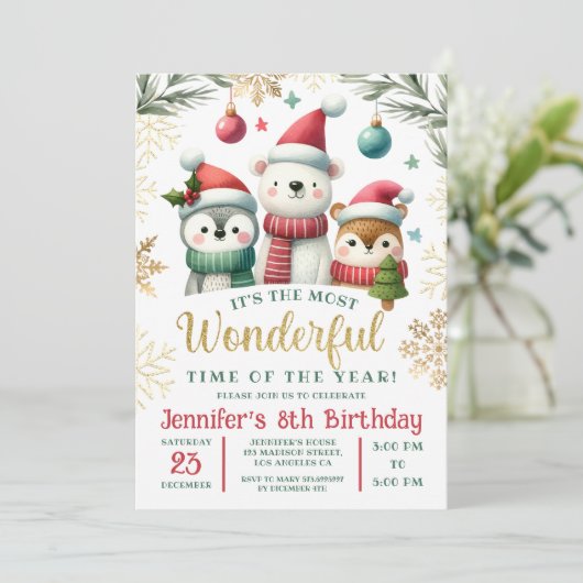 Winter Wonderland Boho Sneeuwdieren 8e Verjaardag Kaart (Staand voorkant)