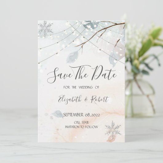 Winter Wonderland, boomtak sparen de Datum Save The Date (Staand voorkant)