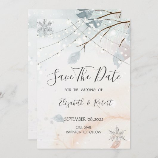 Winter Wonderland, boomtak sparen de Datum Save The Date (Voorkant / Achterkant)