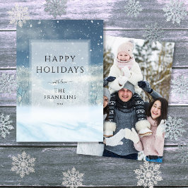 Winter Wonderland Bos Kerstmis Foto Feestdagenkaart