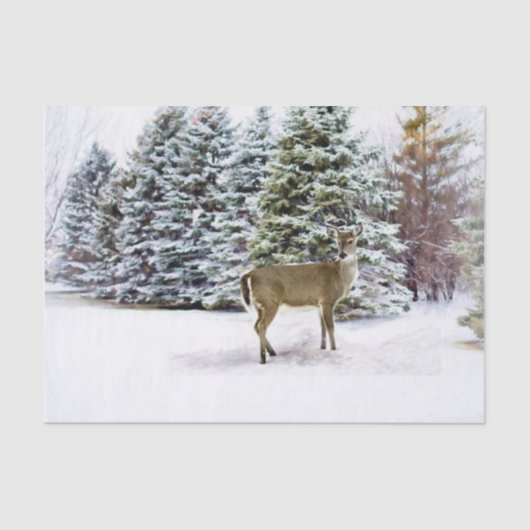 Winter Wonderland Bos met Herten Kerst Knutselwerk Tissuepapier (Voorkant)