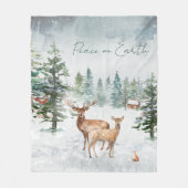 Winter Wonderland Bosdieren Vrede op Aarde Fleece Deken (Voorkant)