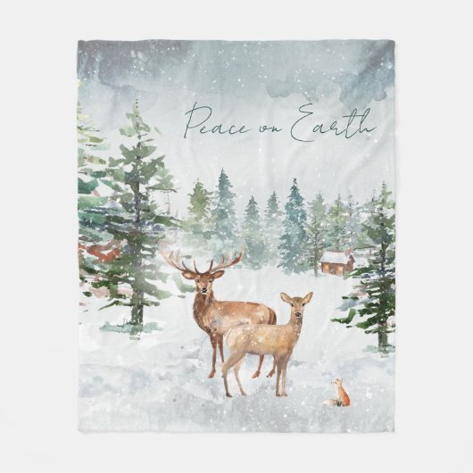 Winter Wonderland Bosdieren Vrede op Aarde Fleece Deken (Voorkant)