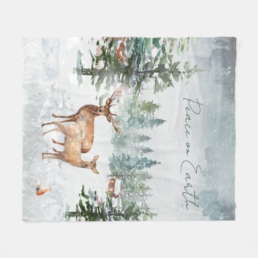 Winter Wonderland Bosdieren Vrede op Aarde Fleece Deken (Voorkant (Horizontaal))