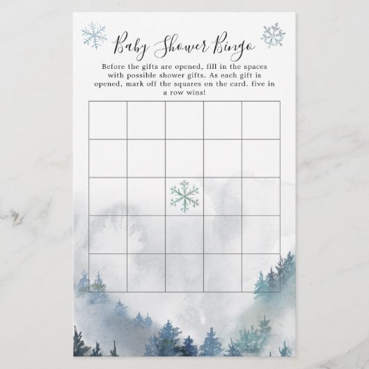 Winter Wonderland Boy Baby shower Bingo Game (Voorkant)
