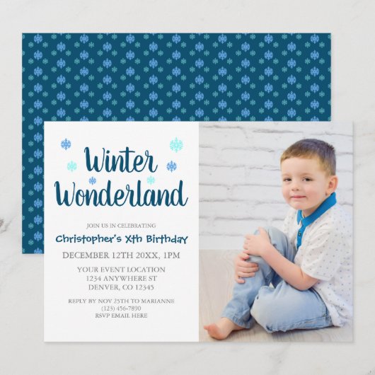 Winter Wonderland Boy Birthday Kaart (Voorkant / Achterkant)