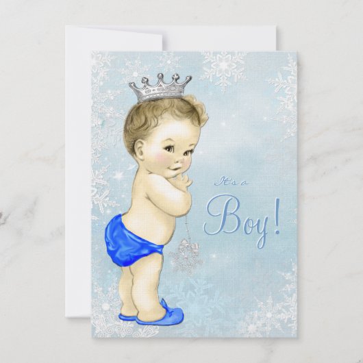 Winter Wonderland Boys Blue Snowflake Baby shower Kaart (Voorkant)