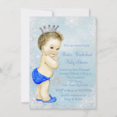 Winter Wonderland Boys Blue Snowflake Baby shower Kaart (Achterkant)