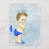 Winter Wonderland Boys Blue Snowflake Baby shower Kaart (Voorkant / Achterkant)