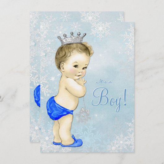 Winter Wonderland Boys Blue Snowflake Baby shower Kaart (Voorkant / Achterkant)