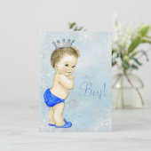 Winter Wonderland Boys Blue Snowflake Baby shower Kaart (Staand voorkant)