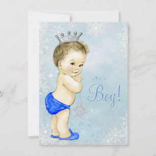 Winter Wonderland Boys Blue Snowflake Baby shower Kaart