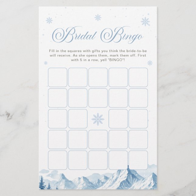 Winter Wonderland Bridal Shower Bingo Game (Voorkant)