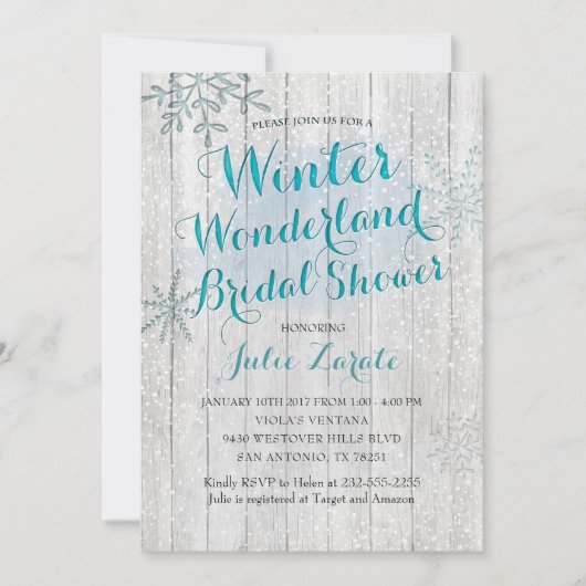 Winter Wonderland Bridal Shower-uitnodiging Kaart (Voorkant)