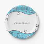 Winter Wonderland Bright Blue & Silver Swirls Papieren Bordje (Voorkant)