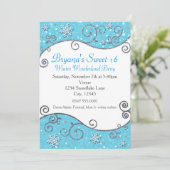 Winter Wonderland Bright Blue Snowflake uitnodigin Kaart (Staand voorkant)