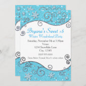 Winter Wonderland Bright Blue Snowflake uitnodigin Kaart (Voorkant / Achterkant)