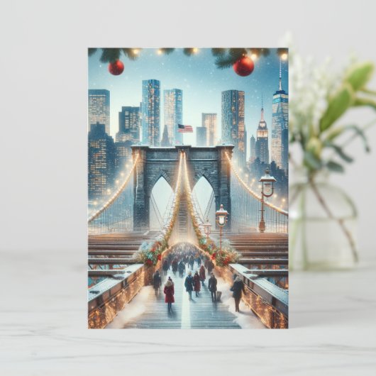 Winter Wonderland. Brooklyn Bridge - Amsterdam Feestdagenkaart (Staand voorkant)