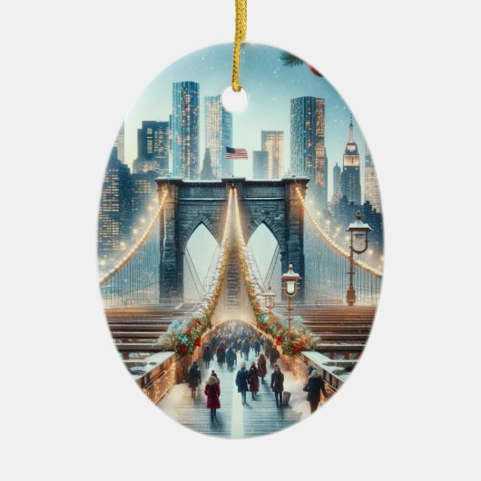 Winter Wonderland. Brooklyn Bridge - New York Keramisch Ornament (Voorkant)