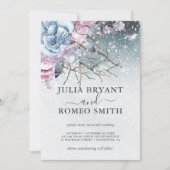 Winter Wonderland Bruiloft Bloemen Sneeuw Uitnodig Kaart (Voorkant)