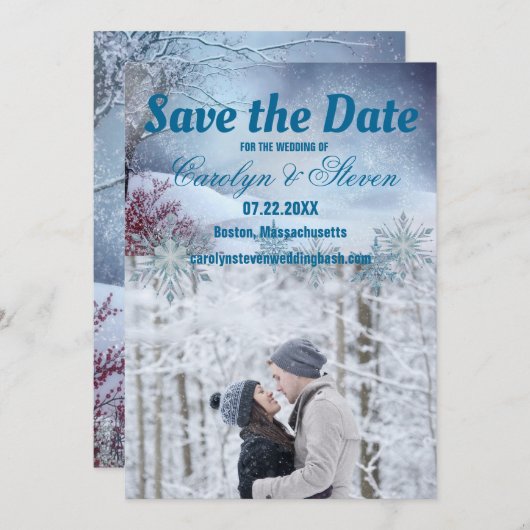 Winter Wonderland Bruiloft Save The Date (Voorkant / Achterkant)