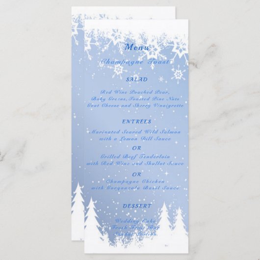 Winter Wonderland bruiloft, sneeuw, kerstfeest, Menu (Voorkant / Achterkant)