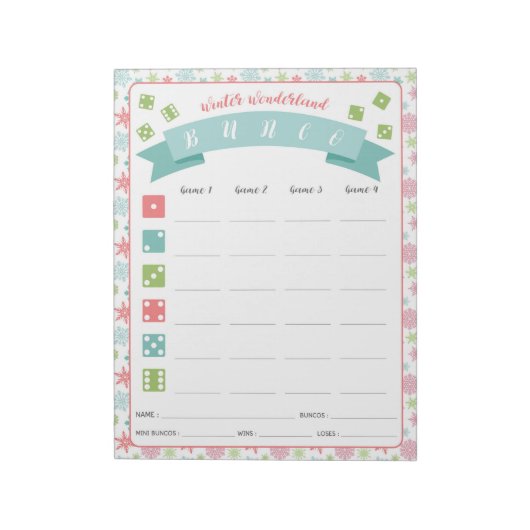 Winter Wonderland Bunco Party Game Score Kaart Notitieblok (Linkerzijde)