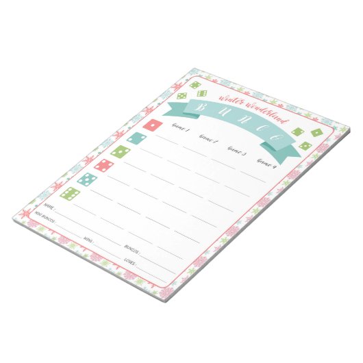 Winter Wonderland Bunco Party Game Score Kaart Notitieblok (Schuin)