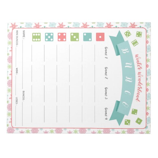 Winter Wonderland Bunco Party Game Score Kaart Notitieblok (Voorkant)