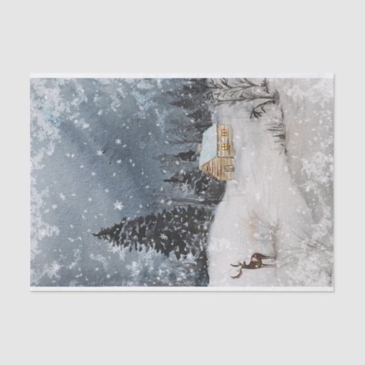 Winter Wonderland Cabin Snow Landschap Tissuepapier (Voorkant)