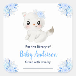 Winter Wonderland Cat Baby Shower Bookplate Vierkante Sticker