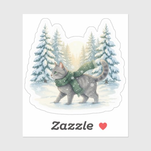 Winter Wonderland Cat Snowy Forest Scarf Christmas Sticker (Vel)