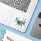 Winter Wonderland Cat Snowy Forest Scarf Christmas Sticker (Laptop met iPhone)