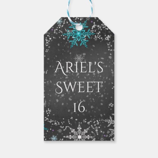 Winter Wonderland Chalk Blauwgroen & Paarse Douane Cadeaulabel (Voorkant)