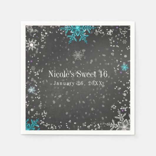 Winter Wonderland Chalk Blauwgroen & Paarse Feest Servetten (Voorkant)