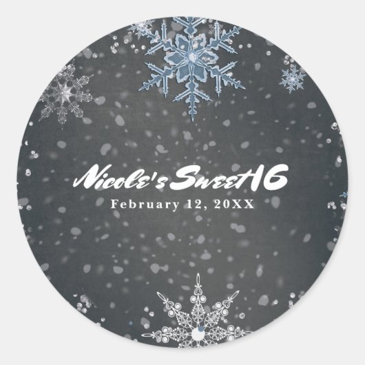 Winter Wonderland Chalk Blue Gray Silver Party Ronde Sticker (Voorkant)