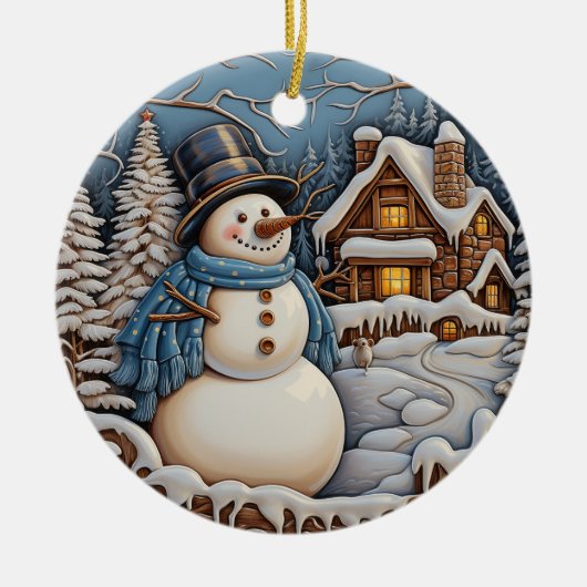 Winter Wonderland Charm: Retro Kerstmis Keramisch Ornament (Voorkant)