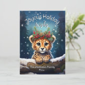 Winter Wonderland Cheetah Cub Vrolijk Kerstfeest Feestdagenkaart (Staand voorkant)